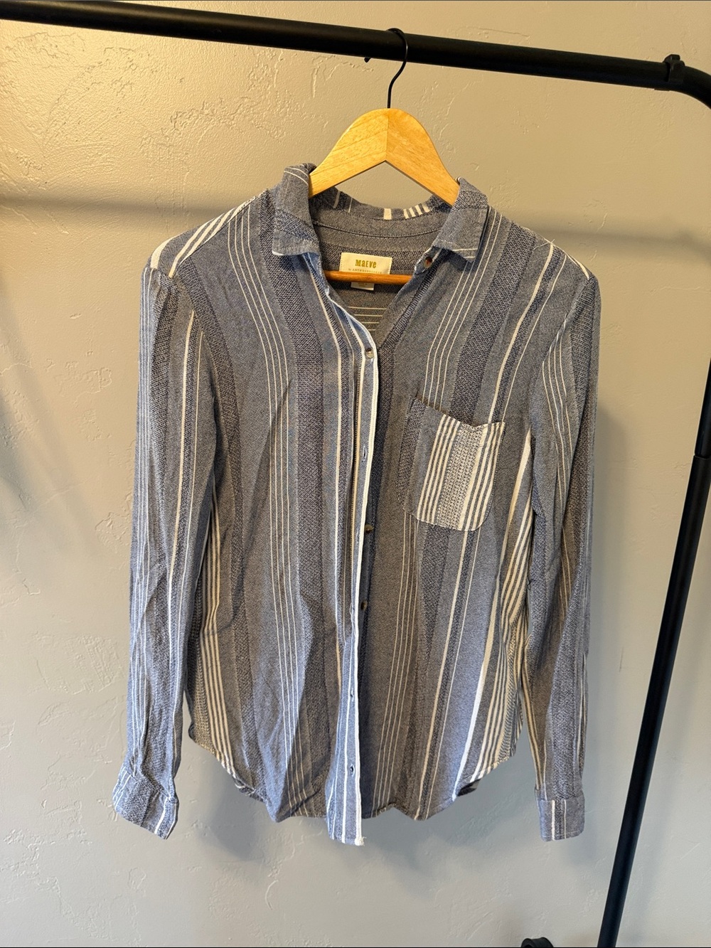 Maeve Blue & White Striped Button-Down Shirt